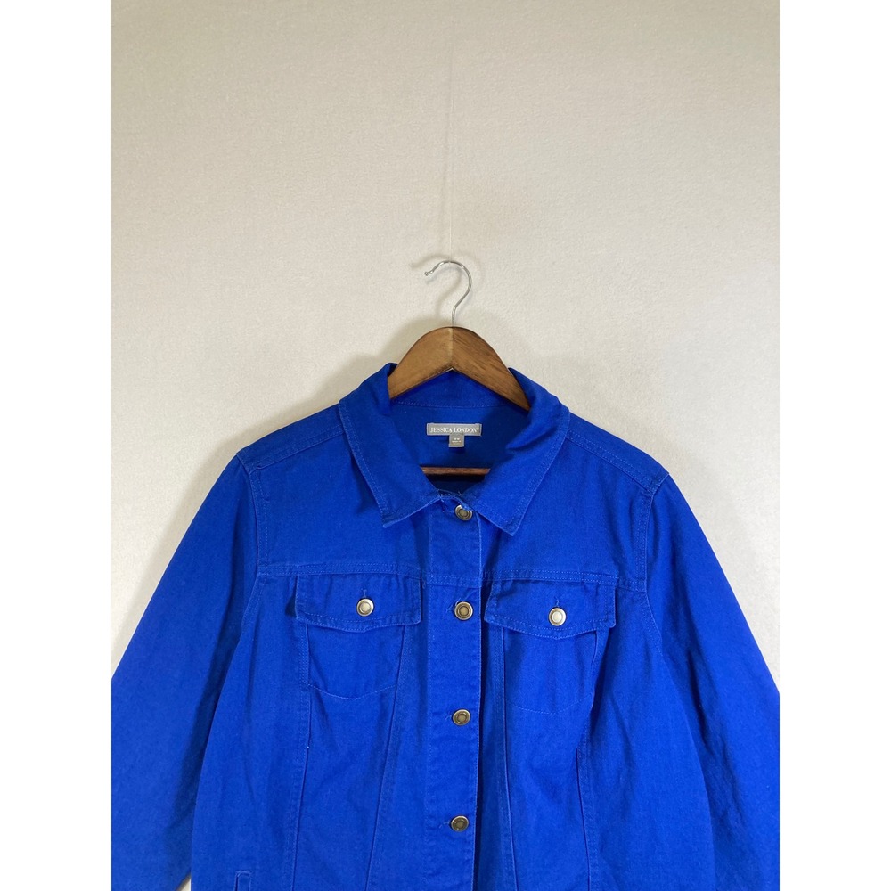 Vibrant Jessica London Womens 18W Cobalt Blue Cotton Longline‎ Chore Jacket - Picture 8 of 11